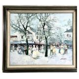 Vintage French Impressionist Street Scene Oil