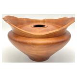 Signed Hand Carved Pear Wood Bowl Vase