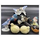 9pc Vintage Porcelain & Pottery Bird Figurines