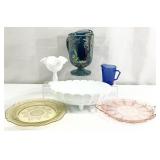 Vtg Colored & Milk Glass Serving Dishes & More
