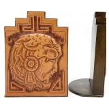 Pair Tooled Leather Chieftain Bookends