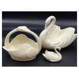3pc Lenox Swan Form Bowl, Basket & Figurine