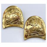 Vtg Gold Tone Sterling Designer Clip Earrings