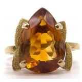 18K Gold Pear Shaped Citrine?/Topaz Ring, Sz 5