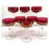 8 Glastonbury Lotus Cranberry Champagne Glasses