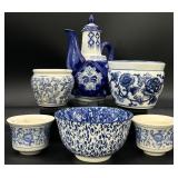 6pc Small Blue & White Chinoiserie Porcelain