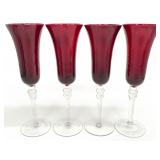 4 Ruby Red Optic Swirl Champagne Flutes