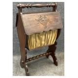 Vintage Standing Wooden Sewing Box & Contents