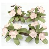 4 Vintage Tole Metal Floral Curtain Rod Finials