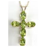 10K Gold Necklace 10K Gold Green Stone Cross