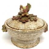 Ribbed Majolica Turkey Pottery Covered Dish