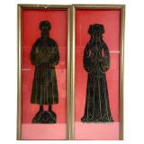English Couple Brass Rubbing Style Framed Art