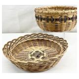 2 Vintage Signed Handmade Wicker Baskets