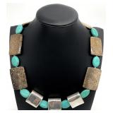 Simon Sebbag Sterling, Turquoise & Stone Necklace