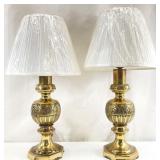 Pair Floral Engraved Vintage Brass Table Lamps