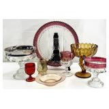 Vtg Colored & Flashed Glass Serving Dishes & More