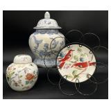 3pc Chinoiserie Porcelain Jars & Small Dish