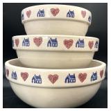 3 Vintage Stoneware Pottery Mixing Bowls