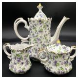 3pc Lefton China Violet Chintz Tea Set