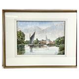 G. Turrell Boat Scene Watercolor Painting
