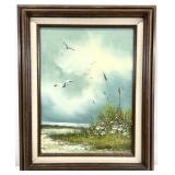 W. Lovell Vintage Beach Scene Oil Painting