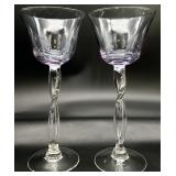 2 Handmade Twisted Stem Optic Color Wine Glasses