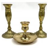 3pc Brass Candlesticks, Including Baldwin