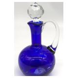 Czech Cobalt Blue Cut to Clear Glass Cruet