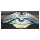 Murano Silver Aventurine Blue Rim Glass Bowl