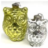 2 Vintage Mercury Glass Owl Ornaments