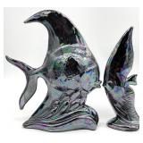 2 Iridescent Glazed Ceramic Angel Fish Figures