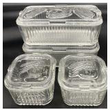 4pc Vintage Federal Glass Refrigerator Boxes