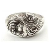 Sterling Art Nouveau Style Lady w/ Hat Ring, Sz 7