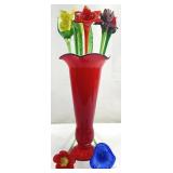 Large Art Glass Flower Arrangement, Art Glass Vase