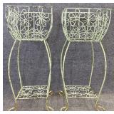 Pair Green Wrought Iron 34in Planters