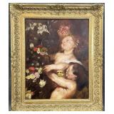 Siberhorn, Cherubs & Floral Wreath Painting