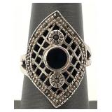 Sterling Silver Marcasite Filigree Ring, Sz 6.5