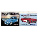 2pc Vintage Car Metal Signs