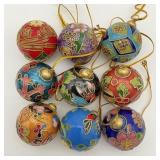9pc Small Cloisonne Christmas Ball Ornaments