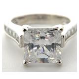 Sterling Silver Princess Cut Engagement Ring, Sz 6