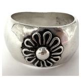 Sterling Silver Wide Band Floral Ring, Sz 8