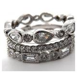 3pc Sterling Silver Clear Stone Stacking Rings,