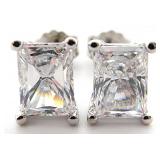 Sterling Silver Emerald Cut Clear Stone Earrings