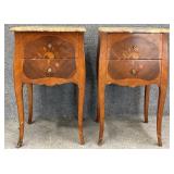 Pair Inlaid Italian Stone Top Nightstands
