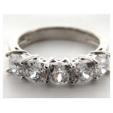Sterling Silver 4 Round Clear Stones Ring, Sz 6