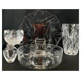 5pc Crystal Vase, Platter, Bowl, Glass Chip & Dip