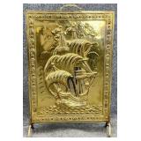 Brass Embossed Ship Fireplace Screen