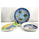 3 Painted Fish Ceramic Serving Dishes