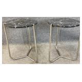Pair New Modern Stone/Metal Accent Tables