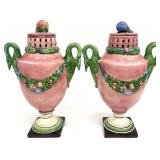 2 Italian Capodimonte Pedestal Urn Vases